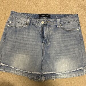 Liverpool Light Wash Frayed Hem Denim Shorts